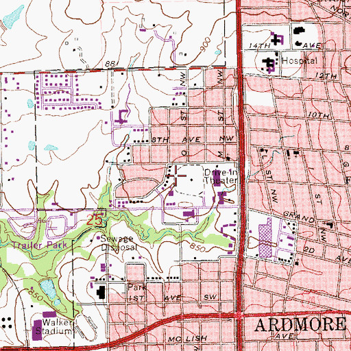 Topographic Map of KVSO-AM (Ardmore), OK