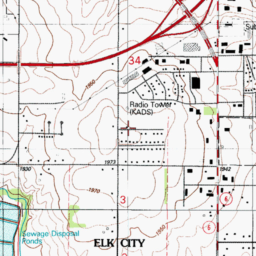 Topographic Map of KADS-AM (Elk City), OK