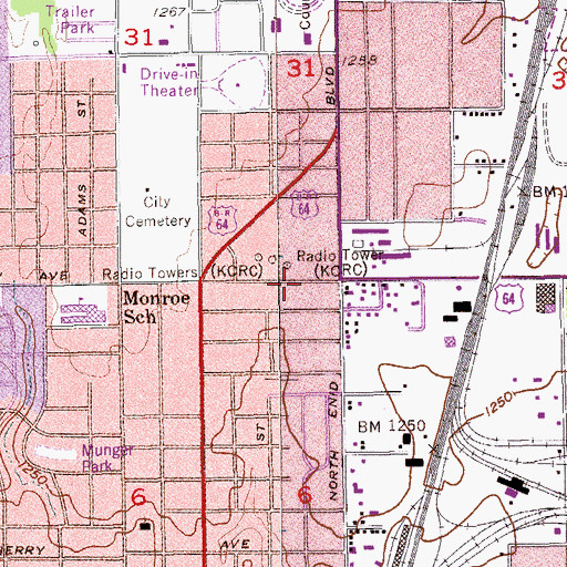 Topographic Map of KCRC-AM (Enid), OK