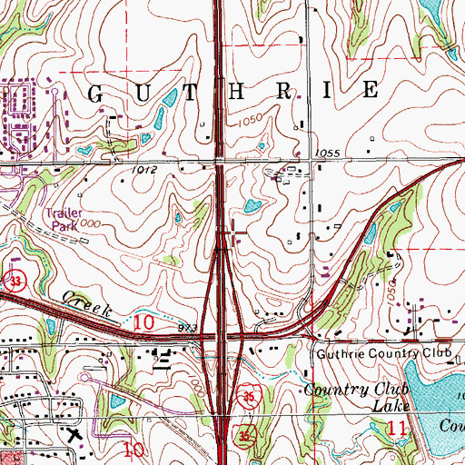 Topographic Map of KOKC-AM (Guthrie), OK