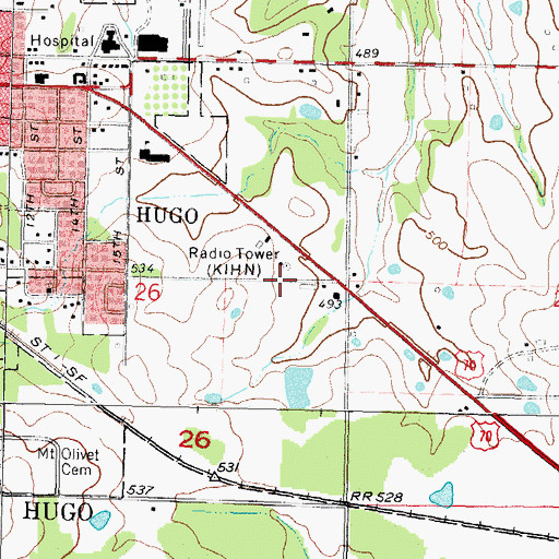 Topographic Map of KIHN-AM (Hugo), OK