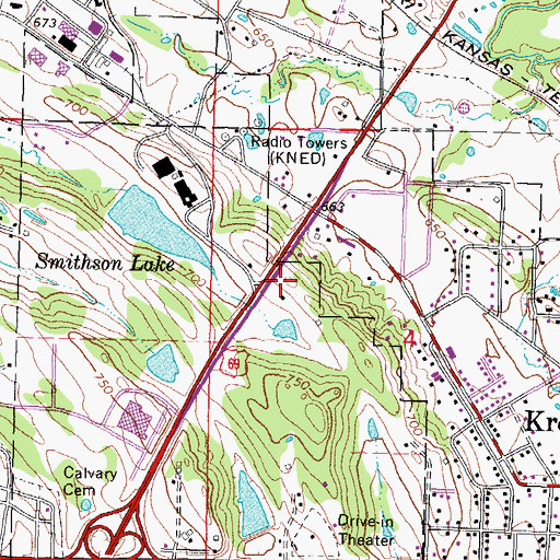 Topographic Map of KNED-AM (McAlester), OK