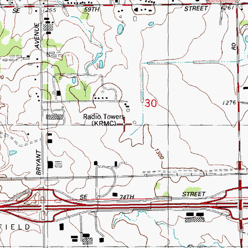 Topographic Map of KTLV-AM (Midwest City), OK