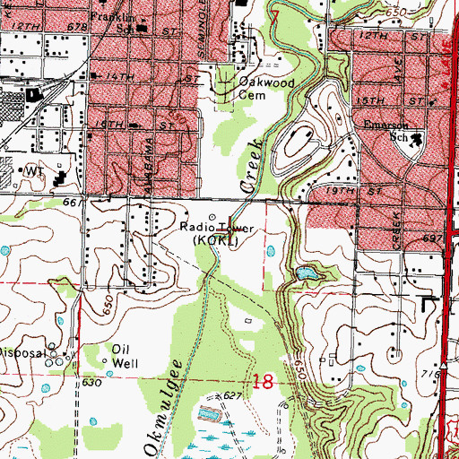 Topographic Map of KOKL-AM (Okmulgee), OK