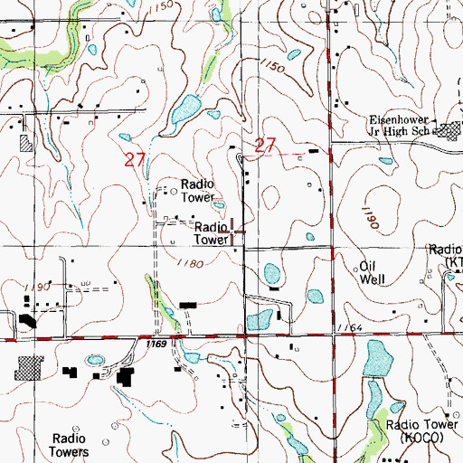 Topographic Map of KTNT-FM (Edmond), OK