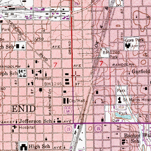 Topographic Map of KBVV-FM (Enid), OK