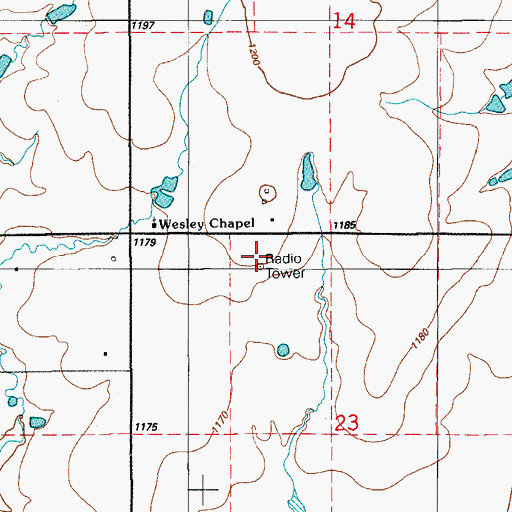 Topographic Map of KLAW-FM (Lawton), OK