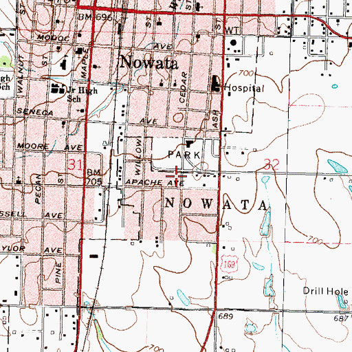 Topographic Map of KNFB-FM (Nowata), OK