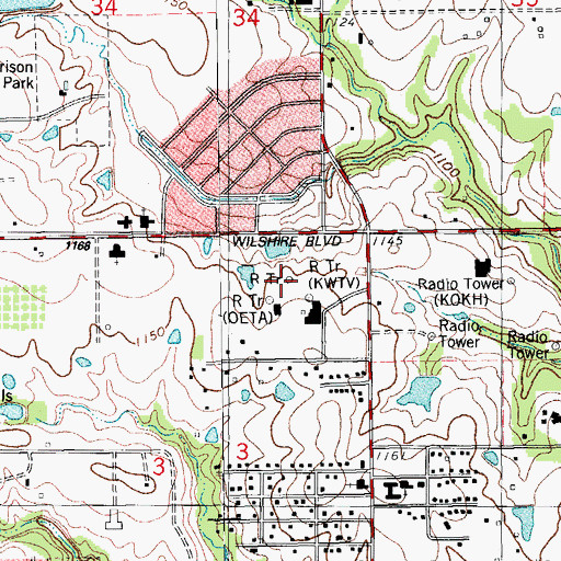 Topographic Map of KEBC-FM (Oklahoma City), OK