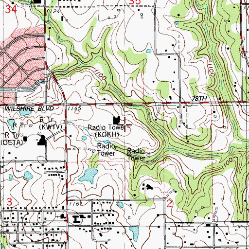 Topographic Map of KRXO-FM (Oklahoma City), OK