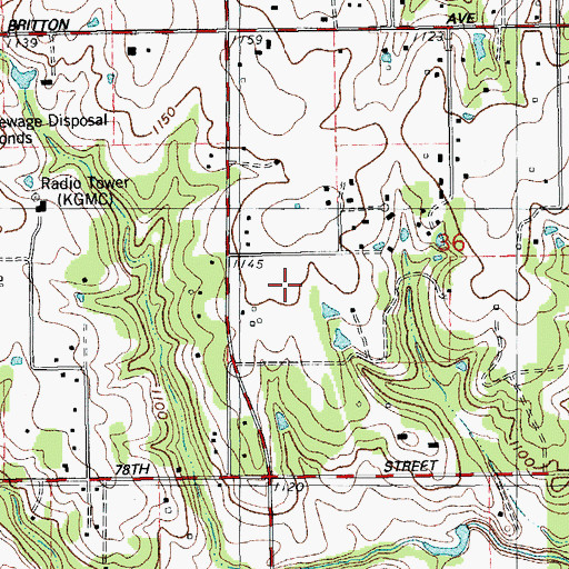 Topographic Map of KROU-FM (Spencer), OK