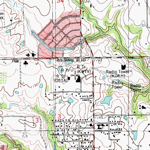 Topographic Map of KROU-FM (Spencer), OK