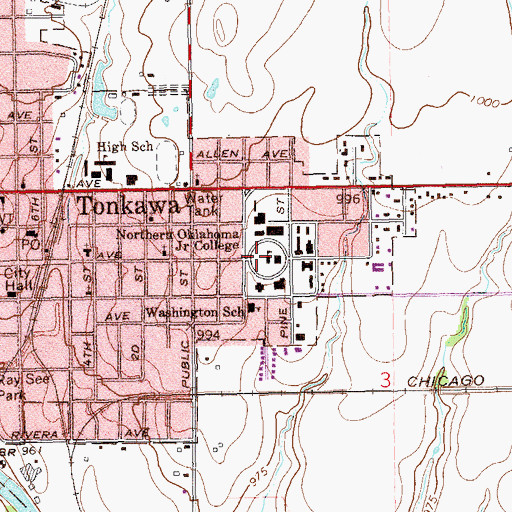 Topographic Map of KAYE-FM (Tonkawa), OK