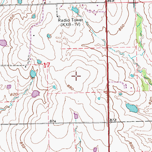 Topographic Map of KXII-TV (Ardmore), OK