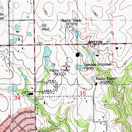 Topographic Map of KOCO-TV (Oklahoma City), OK