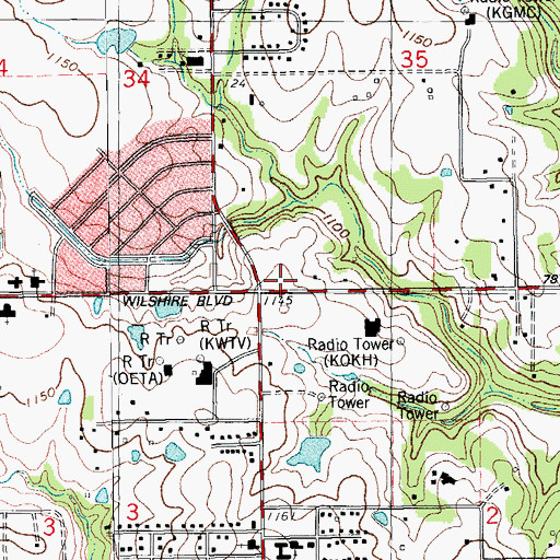 Topographic Map of KMNZ-TV (Oklahoma City), OK