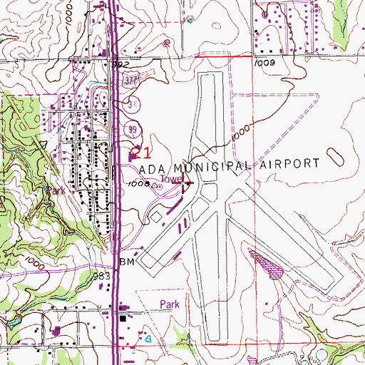 Topographic Map of Ada Regional Airport, OK