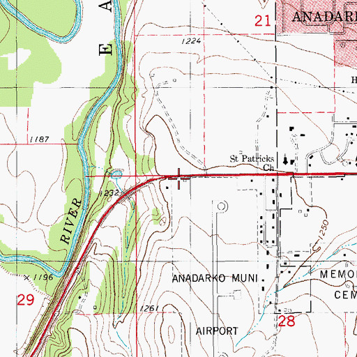 Topographic Map of Anadarko Municipal Airport, OK