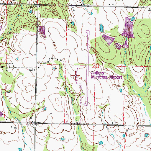 Topographic Map of Antlers Municipal Airport, OK