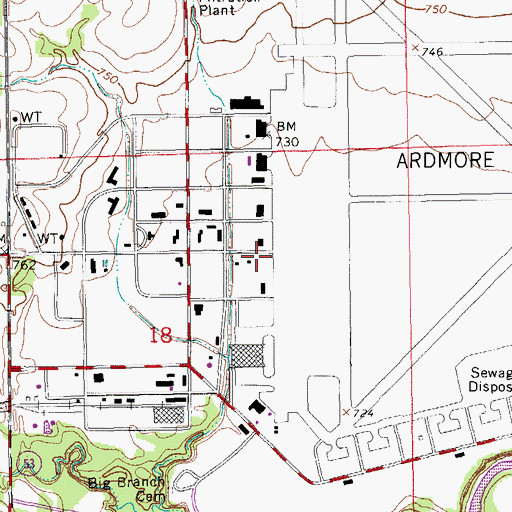 Topographic Map of Ardmore Municipal Airport, OK