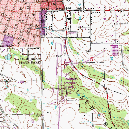 Topographic Map of Ardmore Downtown Executive Airport, OK