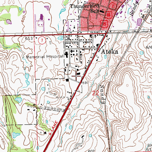 Topographic Map of Atoka Memorial Hospital Heliport, OK