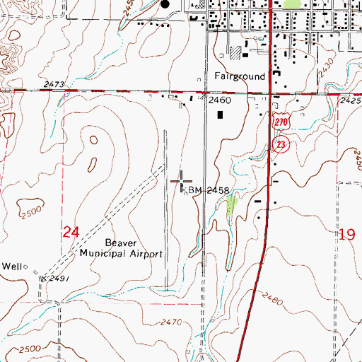 Topographic Map of Beaver Municipal Airport, OK