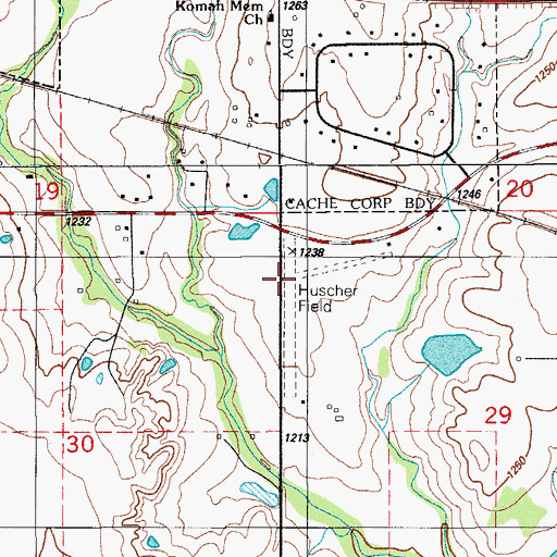 Topographic Map of Huscher Field Airport (historical), OK