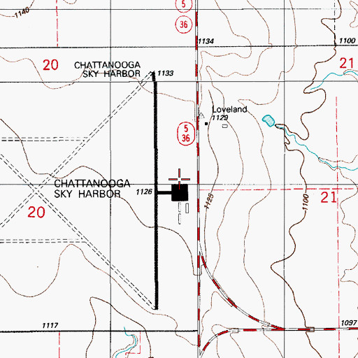 Topographic Map of Chattanooga Sky Harbor Airport, OK