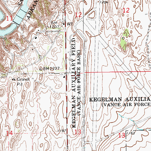 Topographic Map of Kegelman Air Force Auxiliary Field, OK