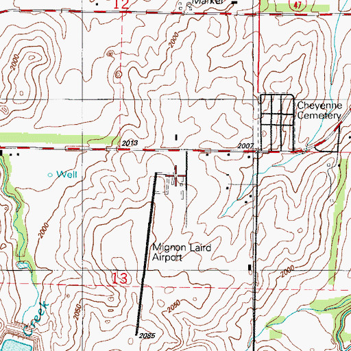 Topographic Map of Mignon Laird Municipal Airport, OK