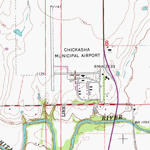 Topographic Map of Chickasha Municipal Airport, OK