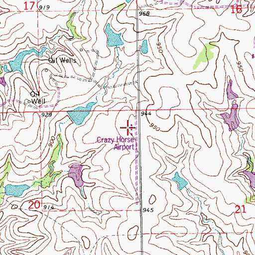 Topographic Map of Crazy Horse Municipal Airport, OK