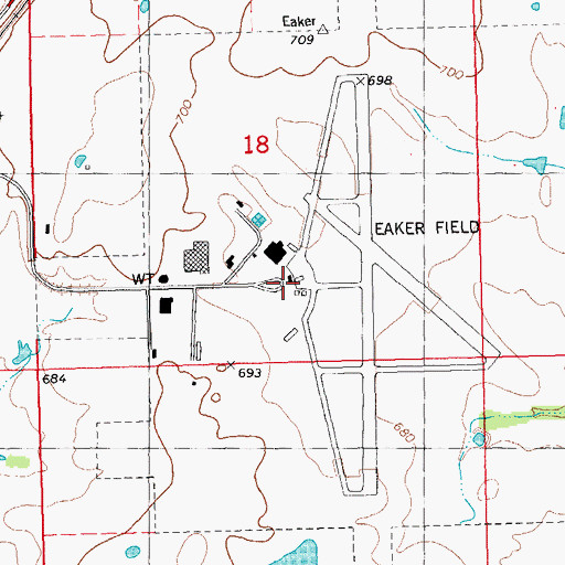Topographic Map of Durant Regional Airport - Eaker Field, OK