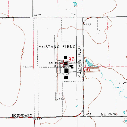Topographic Map of El Reno Regional Airport, OK