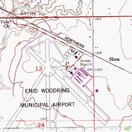 Topographic Map of Enid Woodring Regional Airport, OK