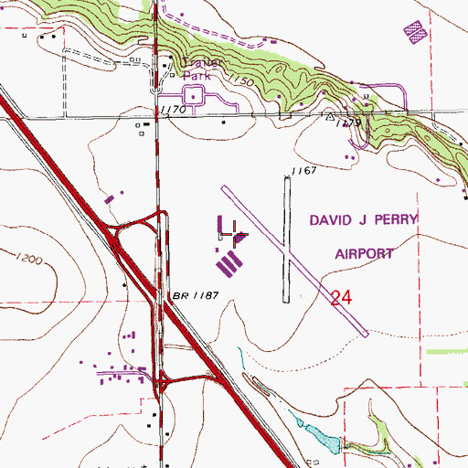 Topographic Map of David Jay Perry Airport, OK