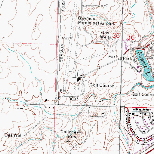 Topographic Map of Guymon Municipal Airport, OK