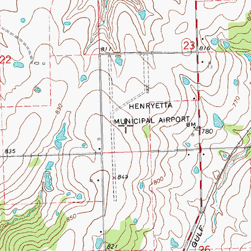 Topographic Map of Henryetta Municipal Airport, OK