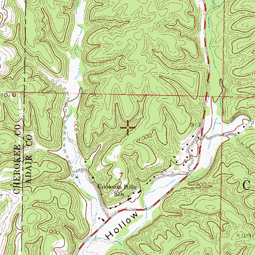 Topographic Map of Cookson Hills Christian School Airport (historical), OK