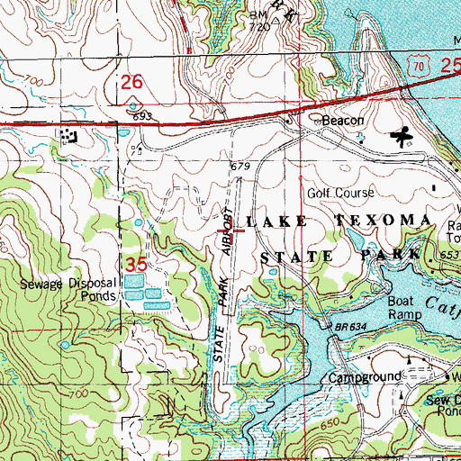Topographic Map of Lake Texoma State Park Airport, OK