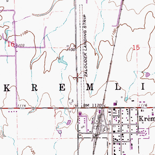 Topographic Map of F W Zaloudek Airport, OK