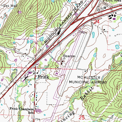 Topographic Map of Mc Alester Regional Airport, OK