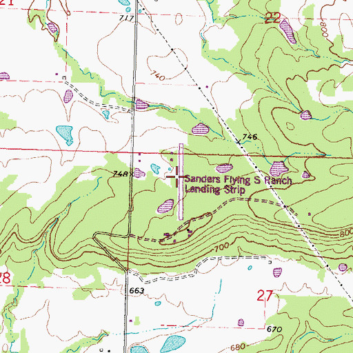 Topographic Map of Mills Flying M Ranch Airport (historical), OK
