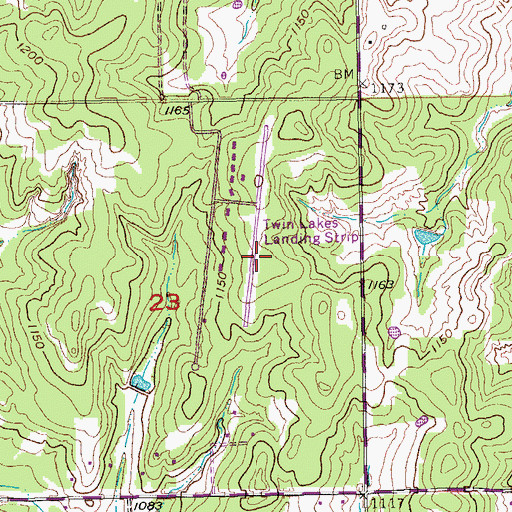 Topographic Map of Twin Lakes Airport, OK