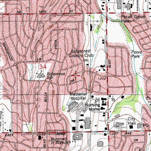 Topographic Map of Midwest City Regional Hospital Heliport, OK