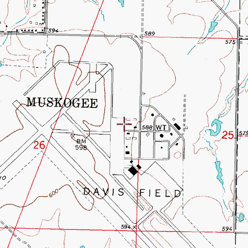 Topographic Map of Muskogee-Davis Regional Airport, OK