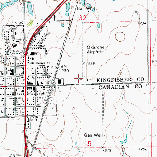 Topographic Map of Okarche Airport, OK