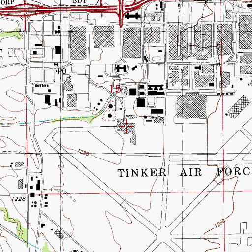 Topographic Map of Tinker Air Force Base, OK