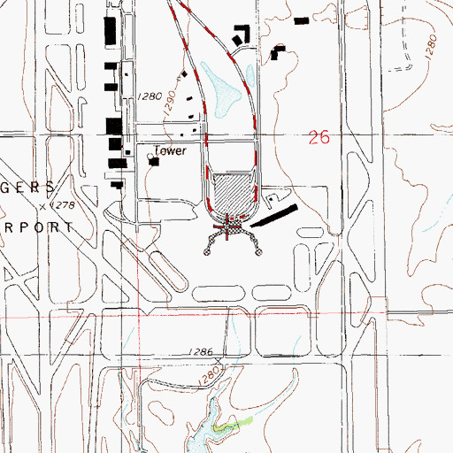 Topographic Map of Will Rogers World Airport, OK